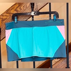 Lands End Swim Skort zip Pocket Gray Teal Pink Colorblock SZ.14 Women’s